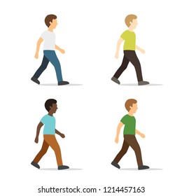 Walking young man. Set of vector illustrations in flat style