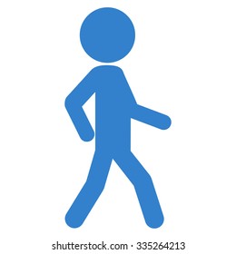 Walking Young Man vector icon. Style is flat symbol, cobalt color, rounded angles, white background.