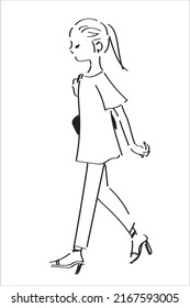 walking  young woman drawing vector