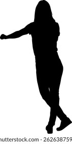 Walking young woman isolated silhouette front view.