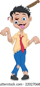 walking zombie cartoon on white background
