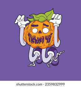 walking zombie pumpkin vector illustration