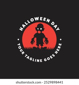 Walking zombie silhouette vector image.halloween background