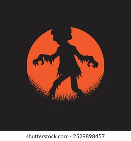 Walking zombie silhouette vector image.halloween background
