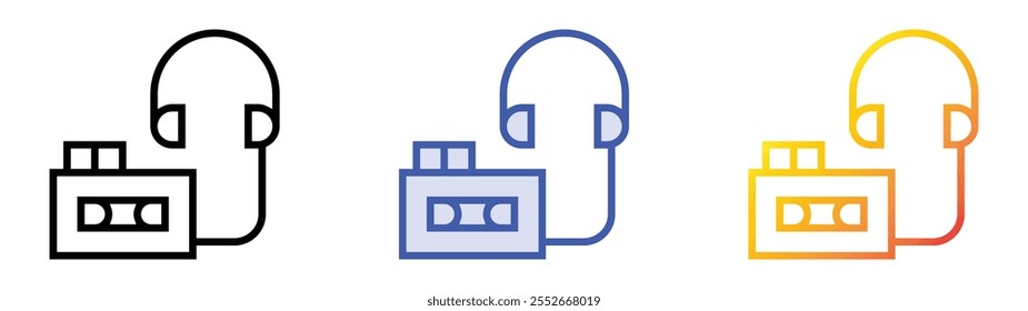 walkman icon. Linear, Blue Fill and Gradient Style Design Isolated On White Background