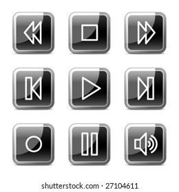 Walkman web icons, black square glossy buttons series