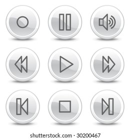 Walkman web icons, white glossy circle buttons series