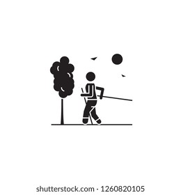 Walks in the open air black vector concept icon. Walks in the open air flat illustration, sign