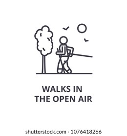 walks in the open air thin line icon, sign, symbol, illustation, linear concept, vector 