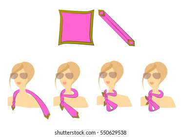 Walkthrough as a double bow of the neckerchief on a white background