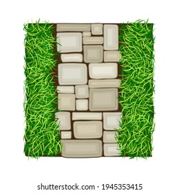 Walkway of Rectangular Cobblestones Rested on Green Lawn Grass as Landscape Design Vector Illustration