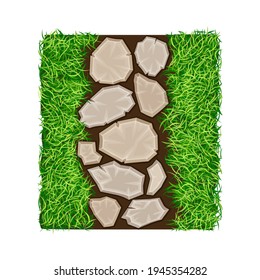 Walkway of Rough Cobblestones Rested on Green Lawn Grass as Landscape Design Vector Illustration