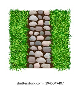 Walkway of Smooth Cobblestones Rested on Green Lawn Grass as Landscape Design Vector Illustration