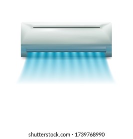 Wall air conditioner with air flow. Stock vector illustration on white isolated background.