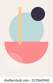 Arte mural. Marco de fondo de arte abstracto. Diseño abstracto con garabatos y varias formas. Formas geométricas minimalistas, pintadas a mano, ilustración vectorial. Estilo boho.