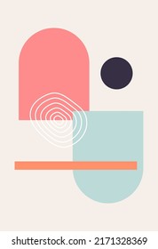 Wall-Kunst. Abstrakter Kunsthintergrund. Abstraktes Design mit Doodles und verschiedenen Formen. Minimalistische geometrische Formen, handgemalt, Vektorgrafik. Boho Stil.