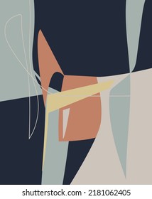Arte mural. Marco de fondo de arte abstracto. Diseño abstracto con garabatos y varias formas. Formas geométricas minimalistas, pintadas a mano, ilustración vectorial. Estilo boho.