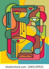 Vector de diseño de cara abstracta de arte de pared