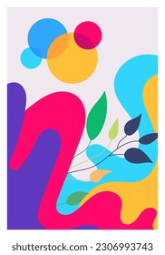 wall art. abstract fluid and leaves background