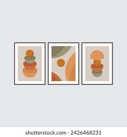 Wall Art. Abstract geometric prints suitable for interior wall art, featuring nature-inspired themes such as sunrises. These contemporary artistic vector prints come in a set of 3