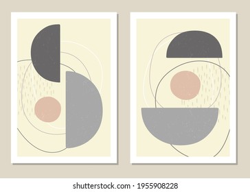 Wall art with abstract shapes and figures in trendy colors. Vector illustration.