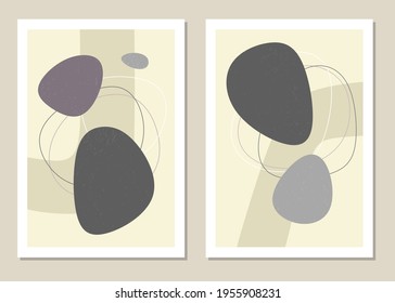 Wall art with abstract shapes and figures in trendy colors. Vector illustration.