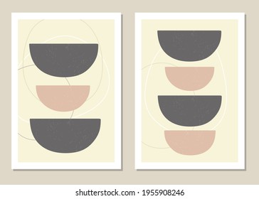 Wall art with abstract shapes and figures in trendy colors. Vector illustration.