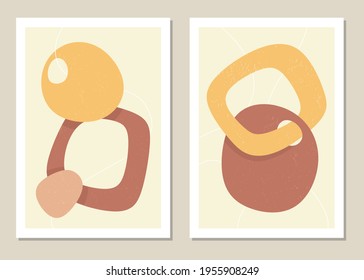 Arte mural con formas abstractas y figuras en colores de moda. Ilustración vectorial.