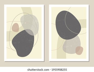 Wall art with abstract shapes and figures in trendy colors. Vector illustration.