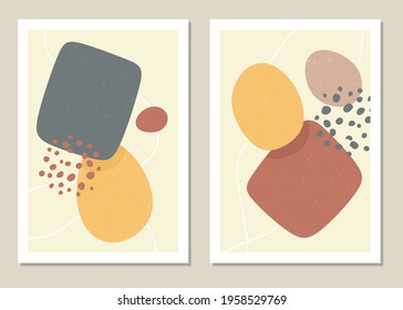Wall art with abstract shapes and figures in trendy colors. Vector illustration.