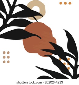 Ilustración vectorial abstracta de arte mural. Dibujo de línea floral y follaje.  Resumen Diseño de arte vegetal para la impresión, cubierta, papel pintado, arte de pared mínimo y natural. Forma abstracta.