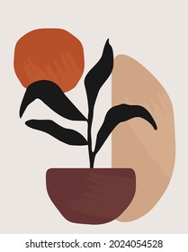 Wall art abstract vector illustration. Abstract flora and botanical plant shape.