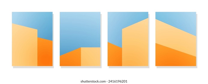 Wall art with architectural geometric building background, featuring yellow pastel colors and patterns on a sky blue backdrop.