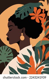 wall art black african American woman with curly hair wall art matisse style vector illustration