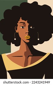 wall art black african American woman with curly hair wall art matisse style vector illustration