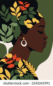 wall art black african American woman with curly hair wall art matisse style vector illustration