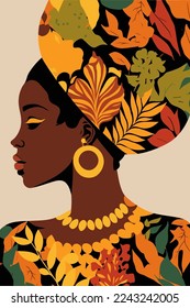 wall art black african American woman with curly hair wall art matisse style vector illustration