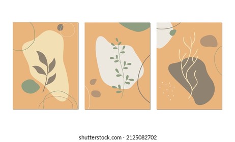 colección de arte mural estilo boho con plantas colores tierra