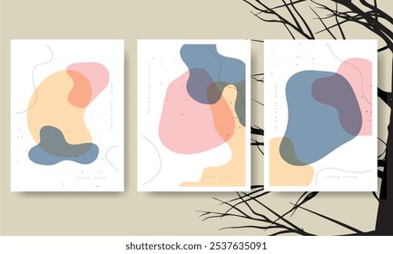 Wall art collection vector abstract circle, triangle and square lines art. Trendy bauhaus pattern backgrounds op-art set