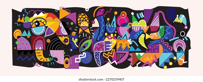 Wall art colorful abstract background. Design doodles, shapes, line modern vector hand drawn illustration.