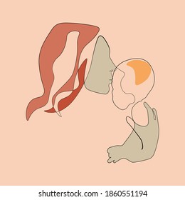 wall art Continuous line mother holding child international mother's day simple line illustration