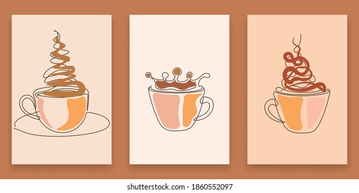 wall art Continuous lines, coffee, latte, art, heart, hand drawn, simple lines, vector illustration