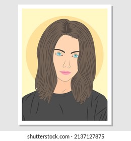 Wall art design. Beautiful woman with bob hair in flat cartoon style. Vector illustration