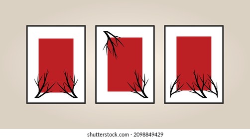 Wall art design. Canvas painting for the rooms. Tropical leaves background. Summer poster element for interior design of office, dinning, and bed room . 