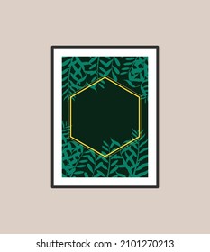 Wall art design. Canvas painting for the rooms. Tropical leaves background. Summer poster element for interior design of office, dinning, and bed room . 