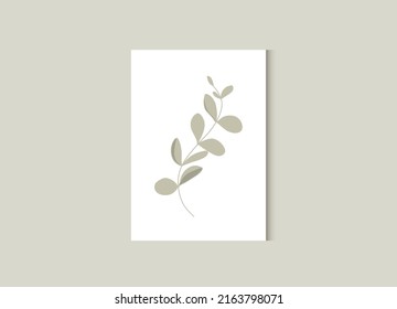 Wall art eucalyptus. Foliage vector wall art template. Hand drawn flat leaves, leaf branch, line art. Botanical poster for wall decoration, interior, wallpaper, banner.