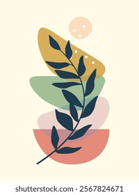 Wall art. Line art drawing with abstract shape. Abstract Plant Art design for print, cover, wallpaper, Minimal and natural wall art.