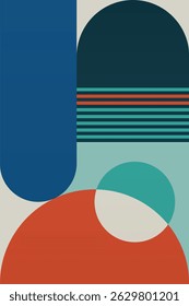 Wall Art Mid Século Chic Geometric Abstract Shape Illustrations. Pop Art Retrato decorativo Boho Fundo colorido