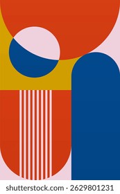 Wall Art Mid Século Chic Geometric Abstract Shape Illustrations. Pop Art Retrato decorativo Boho Fundo colorido
