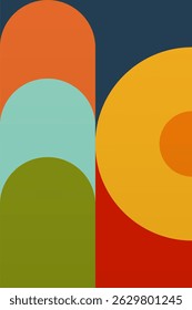 Wall Art Mid Século Chic Geometric Abstract Shape Illustrations. Pop Art Retrato decorativo Boho Fundo colorido